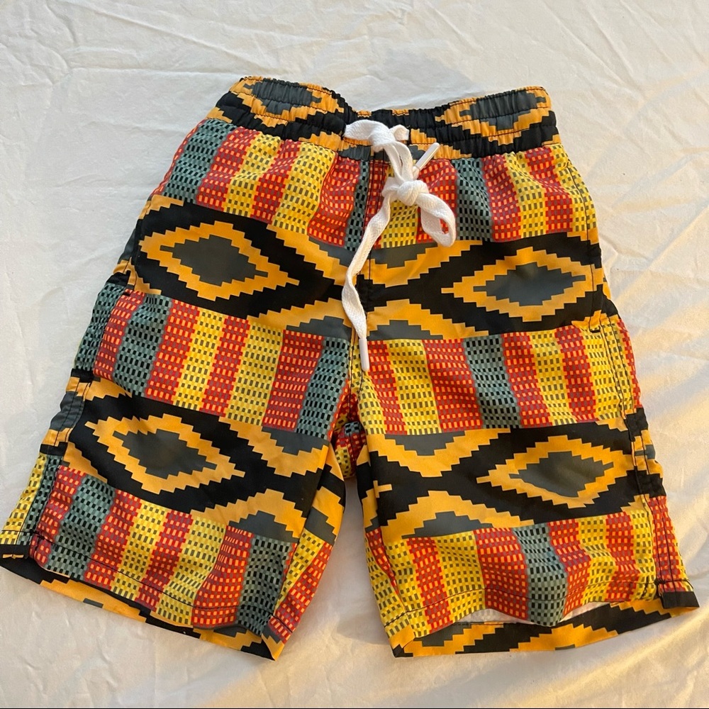 African Print- Ghana Kente Print  Boys Swim Trunks kids short